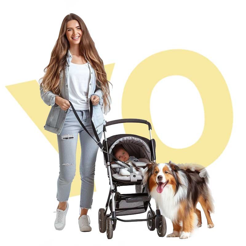 wie man mit Hund und Baby im Kinderwagen gleichzeitig spazieren gehen kann
