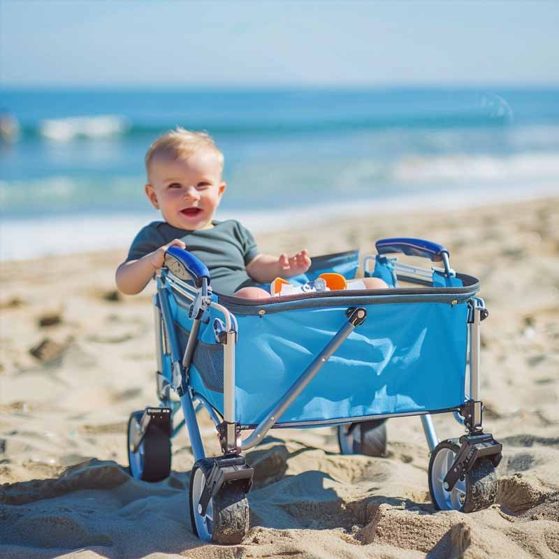 Strandwagen mit Kind