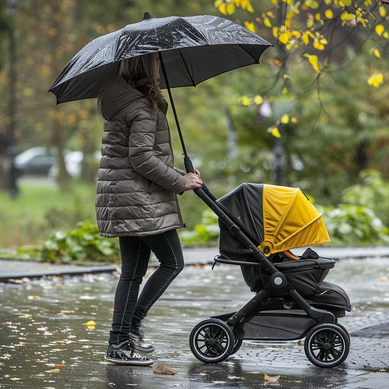 universeller Sonnenschirm Kinderwagen im Regen